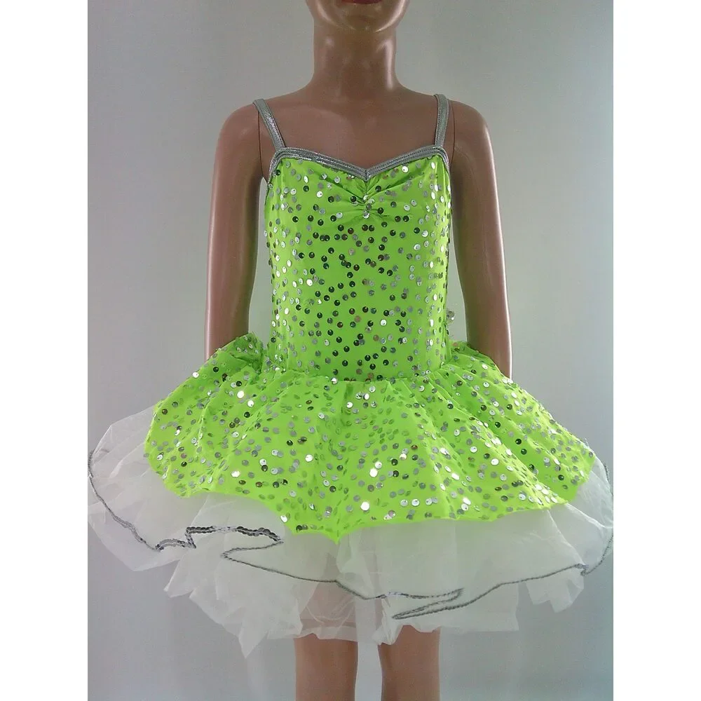 Pre-Owned Dance Costume Costume Gallery 17319 Intermediate Child Green Dress Ja
